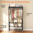 thumbnail image 3 of LZNIOZ Rolling 4-Shelf Clothes Rack with Wheels and Side Hooks Large Heavy Duty Metal Garment Rack Closet Organizer, 3 of 9