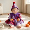thumbnail image 4 of Baby Girls Boys Clown Outfit Pom Jester Romper Long Sleeve Holiday Party Cute Playsuit with Hat Onesis Cosplay Outfits Purple 1-3 Months, 4 of 6