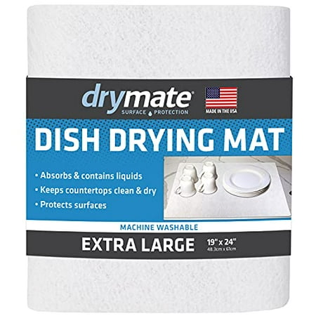 

Drymate Premium Dish Drying Mat XL Size (19” x 24”) Absorbent Fabric Low-Profile Kitchen Drying Pad – Waterproof – Machine Washable/Durable (Made in the USA) (White)