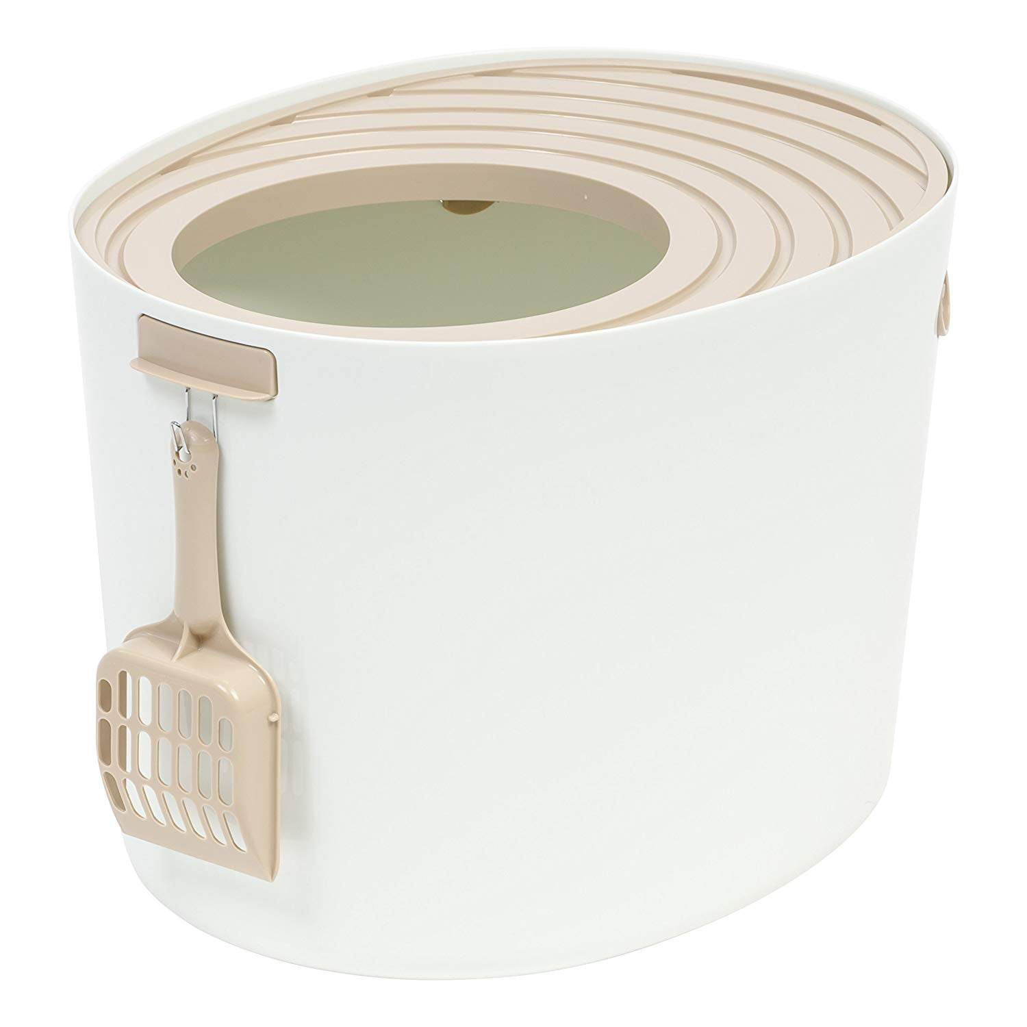 IRIS Medium Top Entry Cat Litter Box, White/Beige