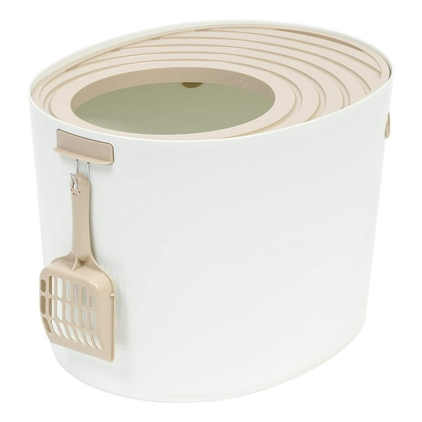 IRIS Medium Top Entry Cat Litter Box, White/Beige