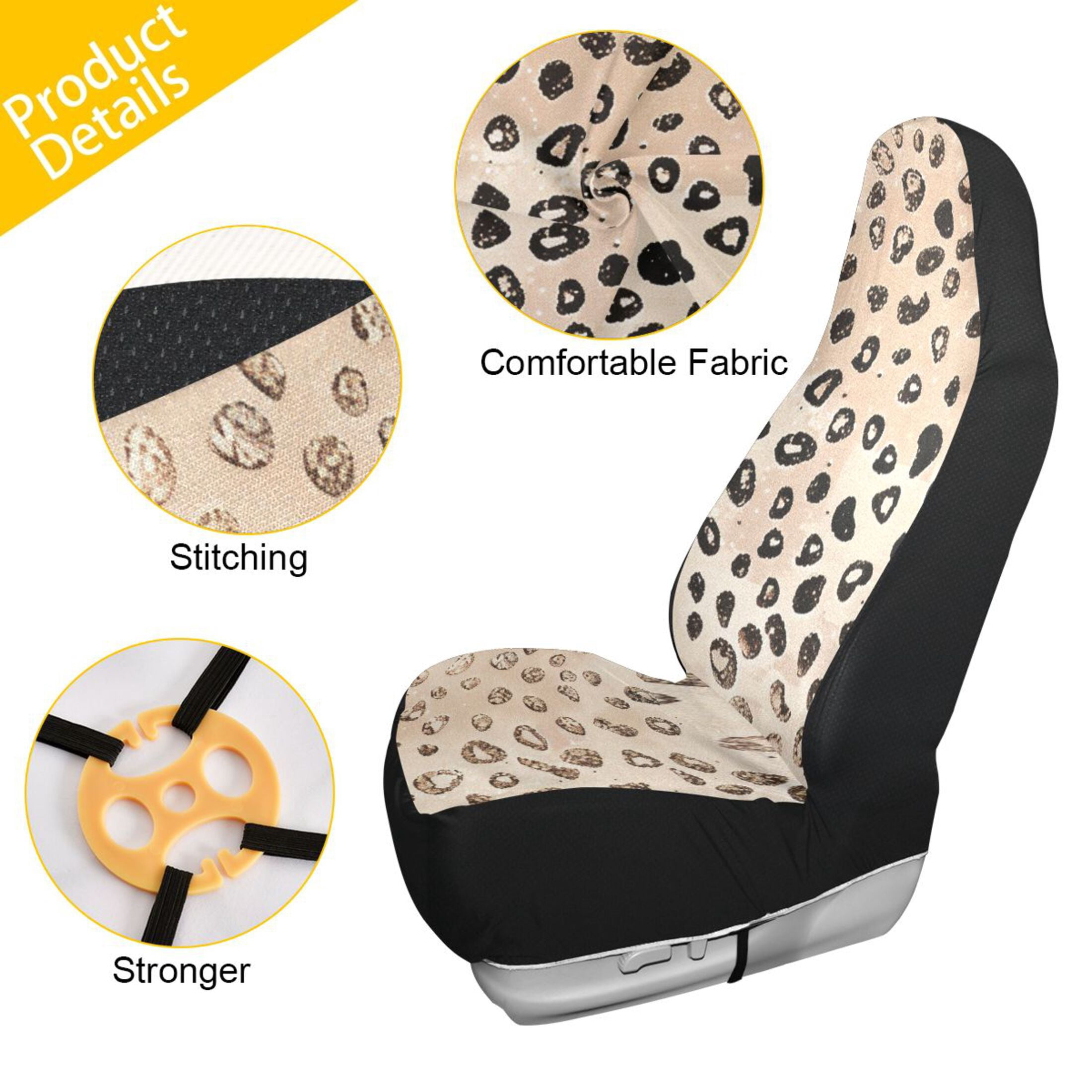 ALAZA Plain Cheetah Glitter Print Car Seat Covers 2 PCs Universal Auto Front Seats Interior Protector