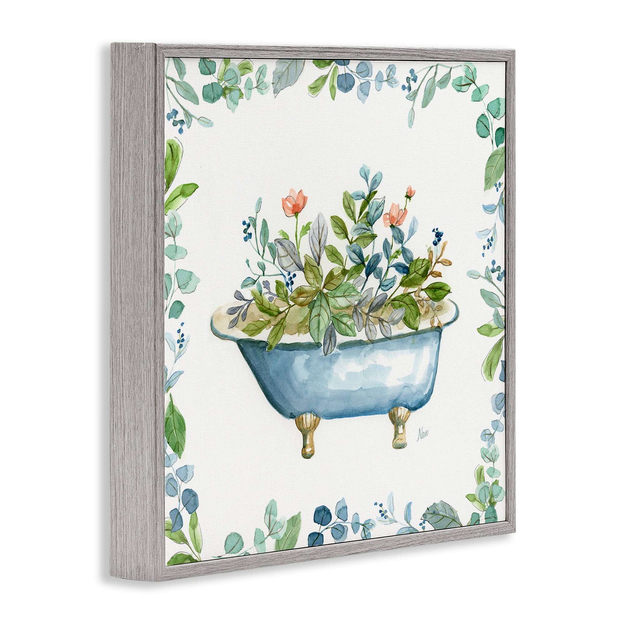 Stupell Industries Botanical Bath Tub Typography Painting Gray Framed Art Print Wall Art, 17 x 17