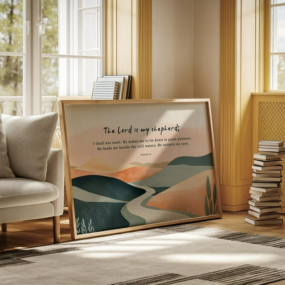 Psalm 23 - "The Lord Is My Shepherd" Pastel Landscape Print, Christian Art Decor, Inspirational Bible Verse Wall Art, Modern Wall Decor, 8x12 UNFRAMED