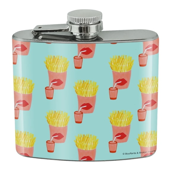 French Fries and Soda Pop Pattern Stainless Steel 5oz Hip Drink Kidney Flask