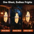 thumbnail image 3 of Halloween Flying Ghost On Broomstick Lighted Hanging, Cute Glowing Witch Hat Halloween Ornament, Warm LED Glow Halloween Decor, Weatherproof Pendant for Front Porch, Yard, Patio & Indoor Use, 3 of 10