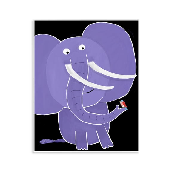 Stupell Industries Cottage Elephant & Bird on Black Wall Plaque Art, 11 x 14, by Carla Daly