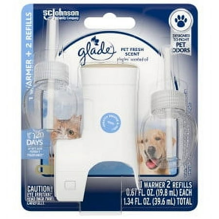 Glade Piso 2 Refills + Warmer Liquid Starter Air Freshener Kit - Pet Fresh