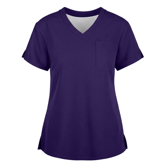 V-Neck Scrubs Top for Women – Stretchy Breathable Fabric with Pockets, Easy Care & Classic Dark Purple XL