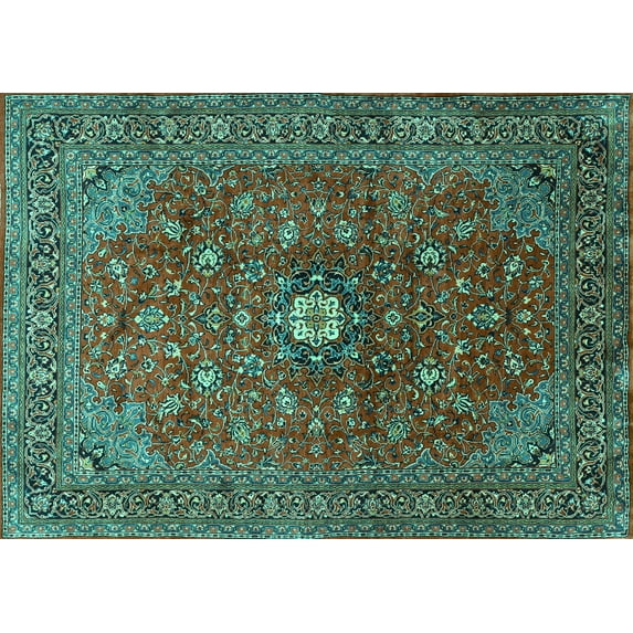 Ahgly Company Indoor Rectangle Medallion Turquoise Blue Traditional Area Rugs, 7' x 9'