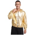 thumbnail image 3 of TiaoBug Men's Holographic Hoodie Long Sleeve Shiny Metallic Bomber Jacket Hooded Zip-up Outerwear Coat Gold L, 3 of 6