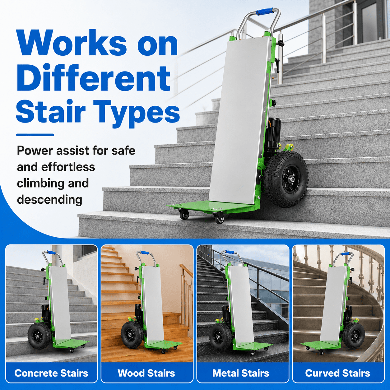 Green Hand Trucks - 880lbs Capacity Electric Stair Hand Trucks 1200W Heavy Duty Stair Climber Trolley with Safety Rope and Solid Wheel for Moving Furni ture Logistics Warehous