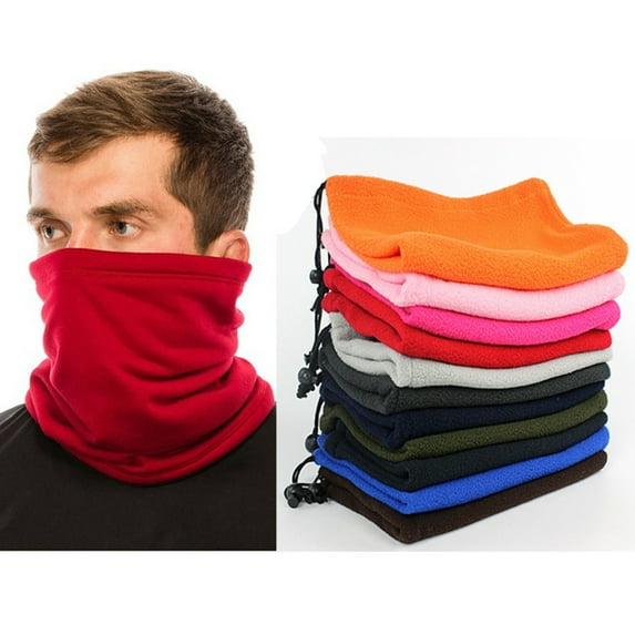 Drawstring Solid Color Thickened Warm Tube Scarf Unisex Autumn Winter Outdoor Polar Fleece Cycling Face Cover,Coffee