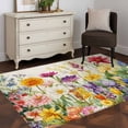 thumbnail image 5 of 3x5 Area Rugs, Spring Colorful Floral Non-Skid Rubber Backing Large Rectangle Rugs - Living Room Bedroom Home Office, Yellow Purple Pastoral Flowers Indoor Floor Mat Carpets Washable Rug, 5 of 9