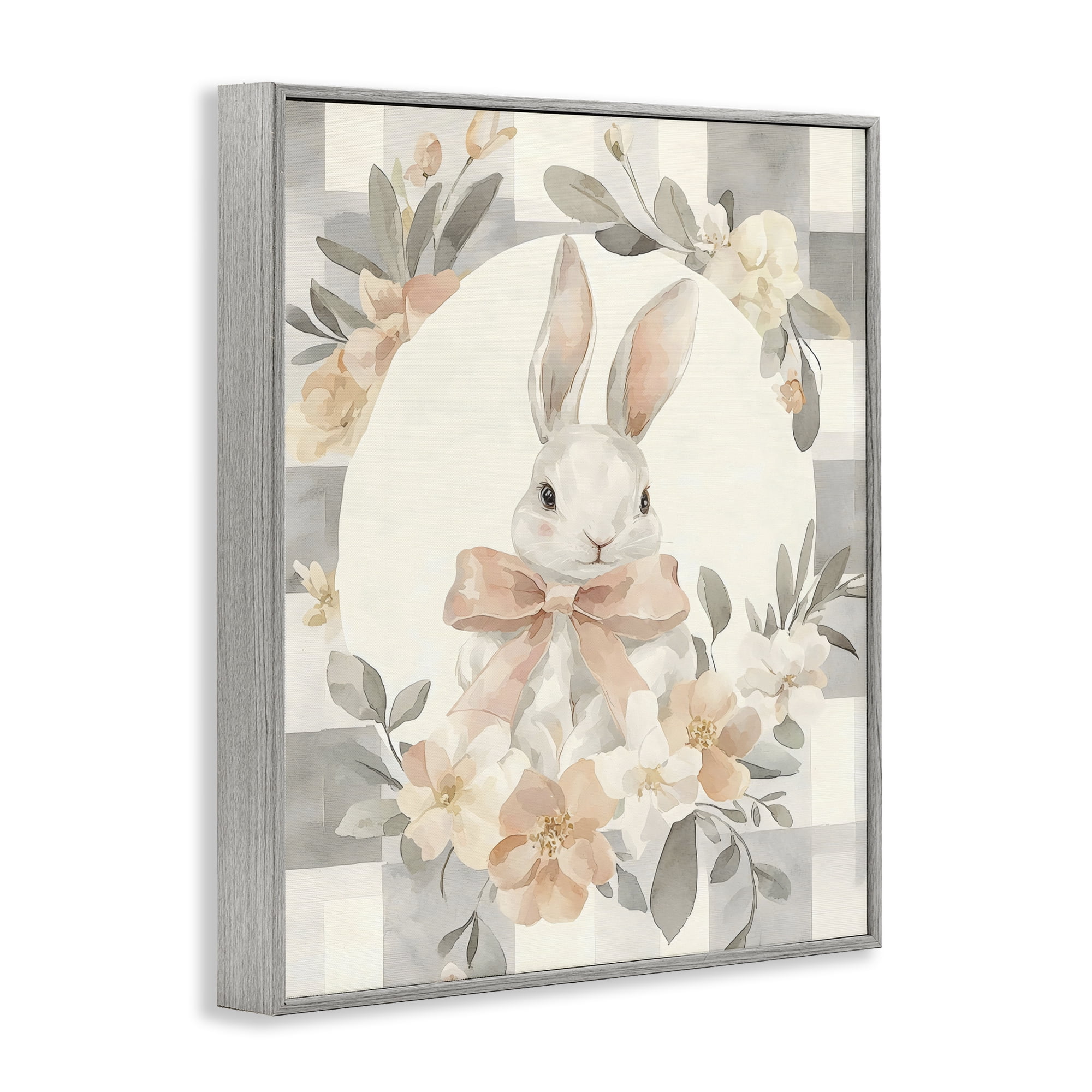 Stupell Industries Adorable Bunny in Wreath Gray Framed Giclee Art, design by Creative Studio