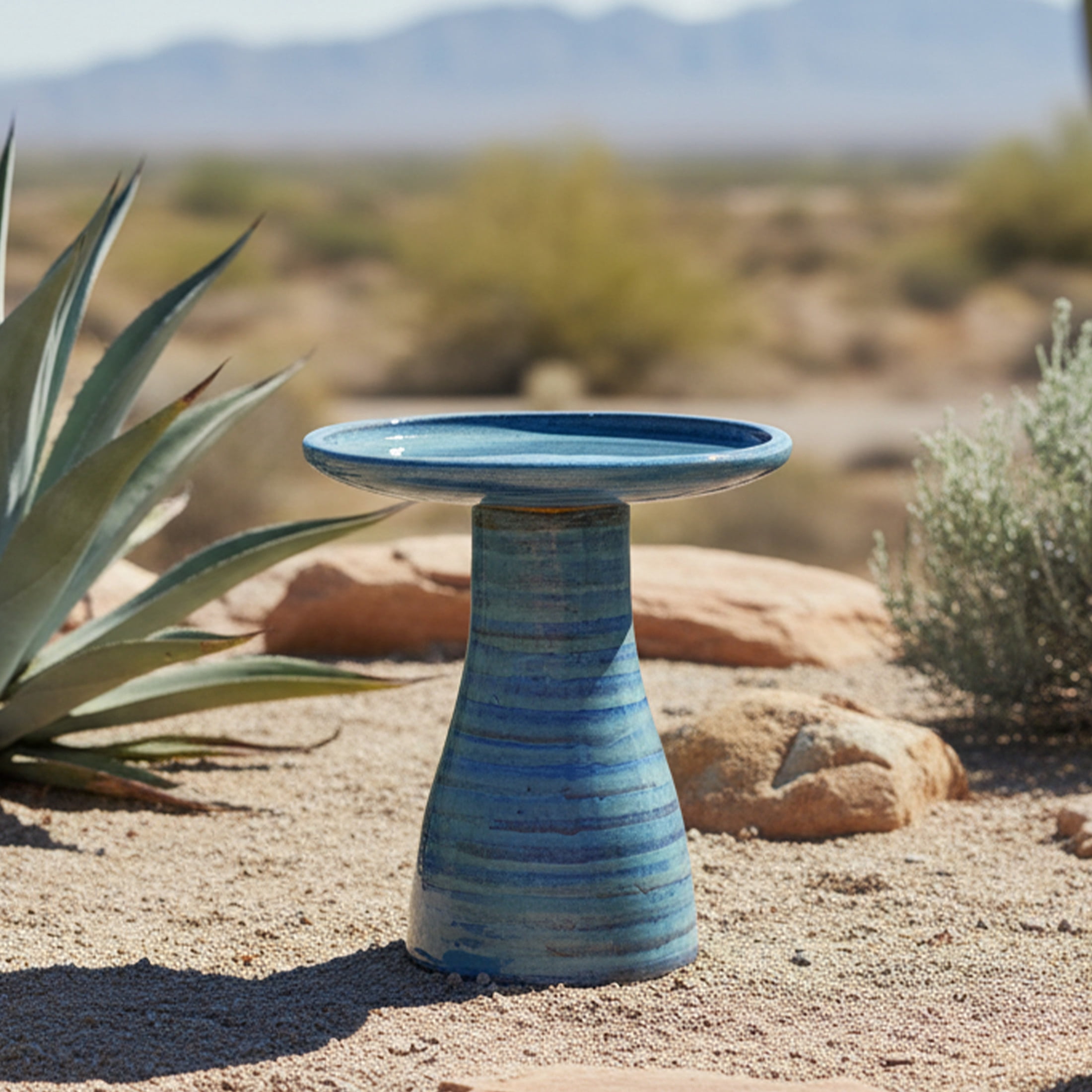 Sunnydaze Freestanding Ceramic Outdoor Bird Bath, Glazed, UV-Resistant Cloud Swirl Finish