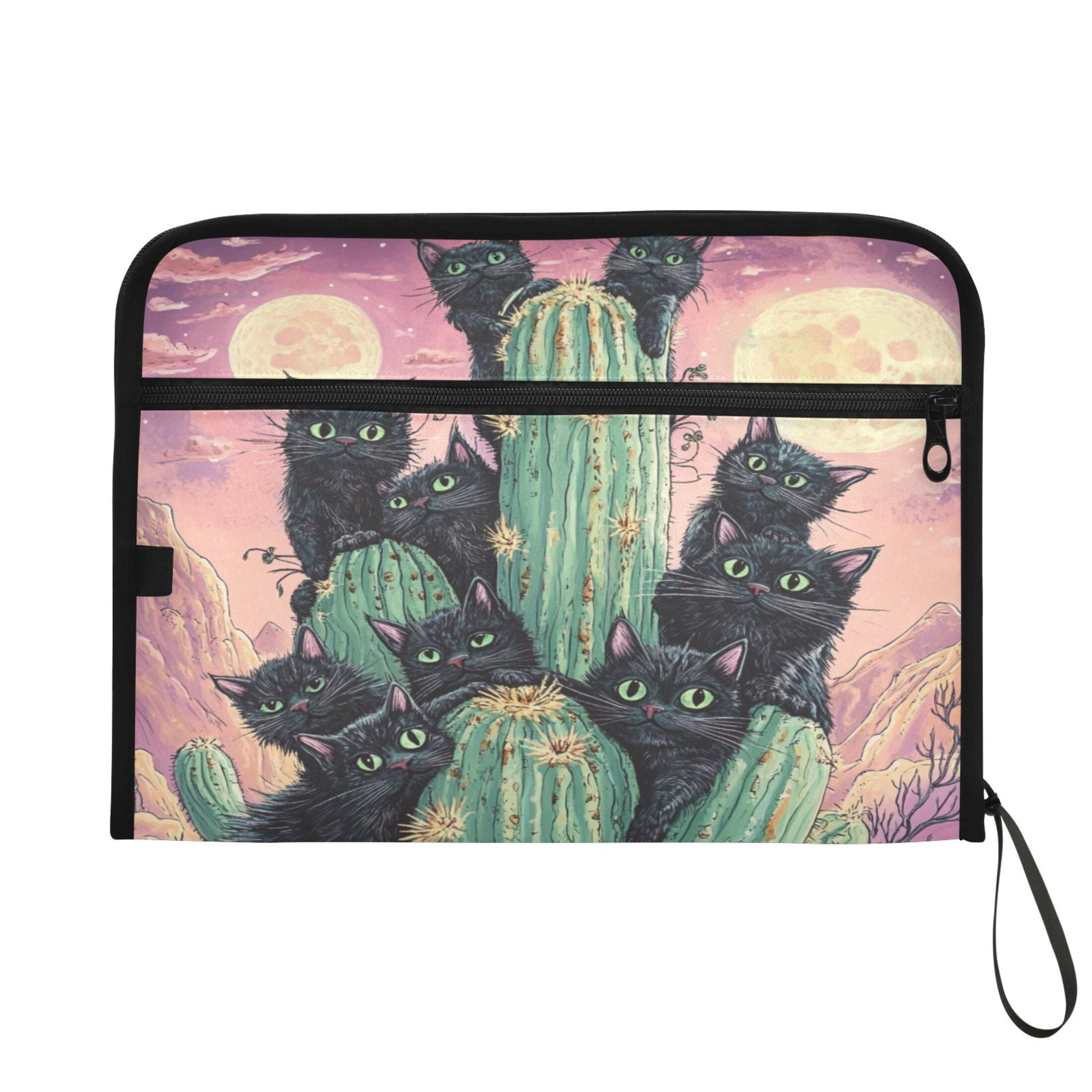 WOBOGO Black Cat with Cactus Expanding File Folder Letter Size Accordion Filing Organizer 13 Pocket Separate Organ Pocket