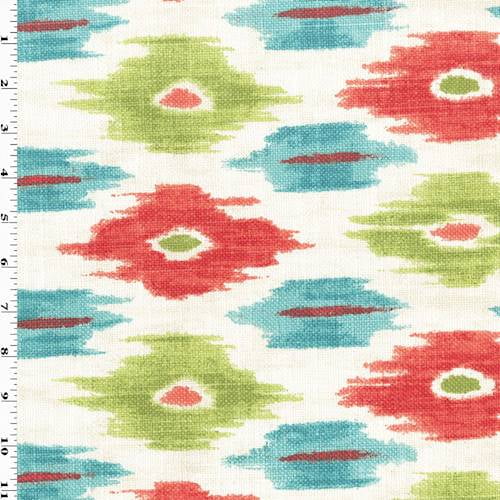 Coral/Teal/Multi Ikat Print Canvas Home Decorating Fabric, Fabric By