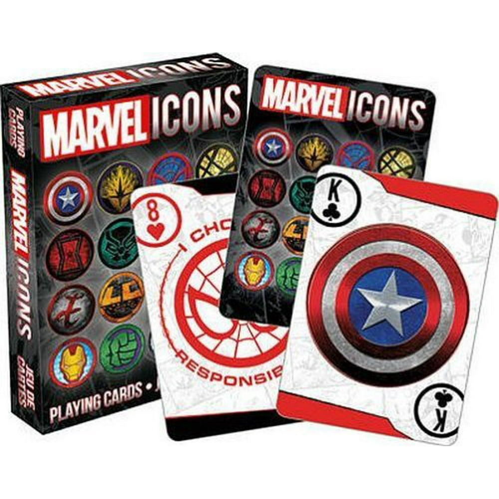 marvel icons playing cards logos captain america spider man hulk thor