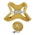 thumbnail image 3 of Reflective Strip Pet Dog Harness with Traction Rope, Four Point Adjustable, Suede Material, Ginger, Chest Strap Included, 3 of 7