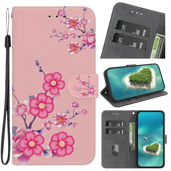 Compatible avec Samsung Galaxy A15 5G Fleur Peint PU Étui Portefeuille en Cuir avec Fentes pour Cartes