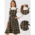 thumbnail image 2 of DARING DIVA Women's Ruffled Sleeveless Tie Waist A Line Plaid Dress XS Khaki Brown, 2 of 6