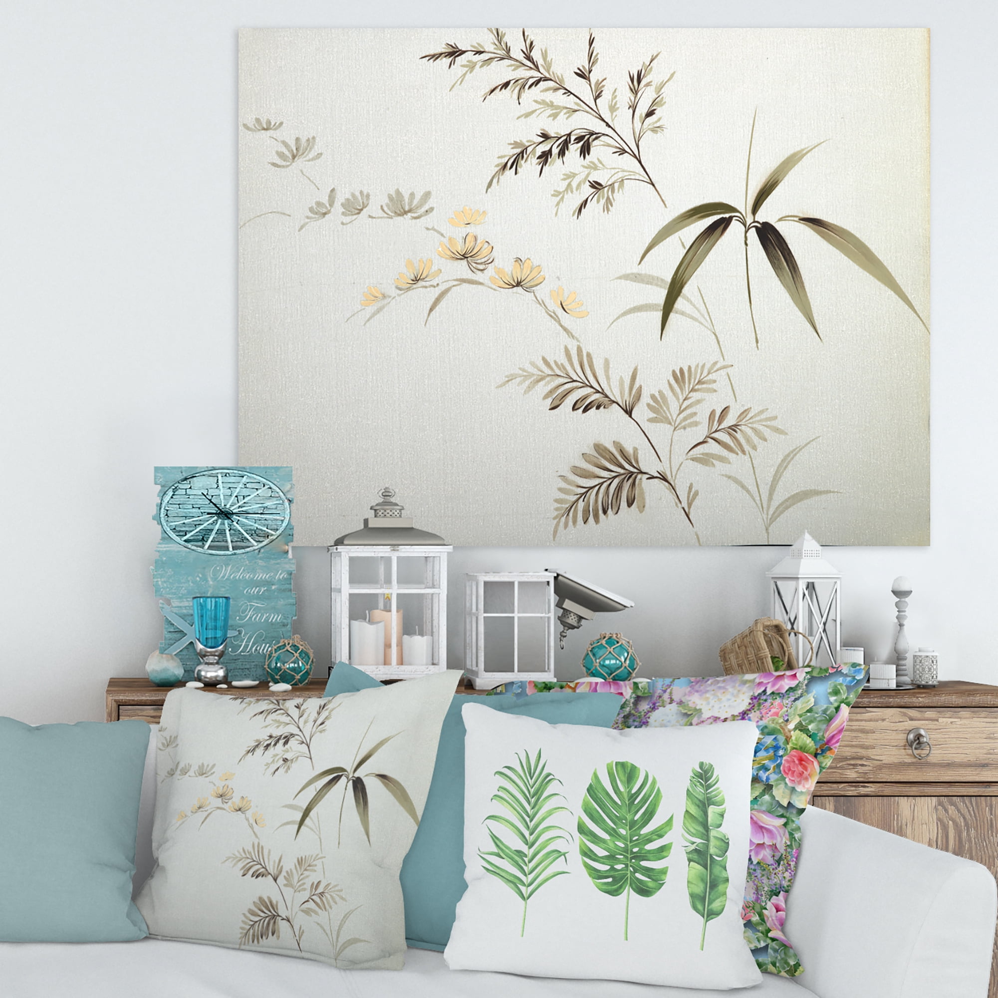 Designart ' Abstract Retro Drawing of Flowers III ' Vintage Canvas Wall Art Print