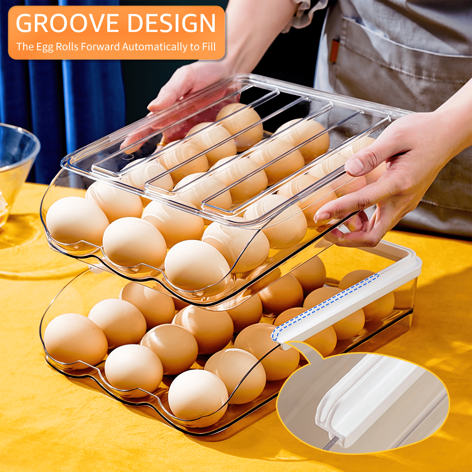  Egg Holder for Refrigerator 3 Layer Egg Storage Container/Box  with Handle Rolling Egg Dispenser Clear Egg Tray Stackable Fridge Organizer  Bins Egg Cartons : Appliances