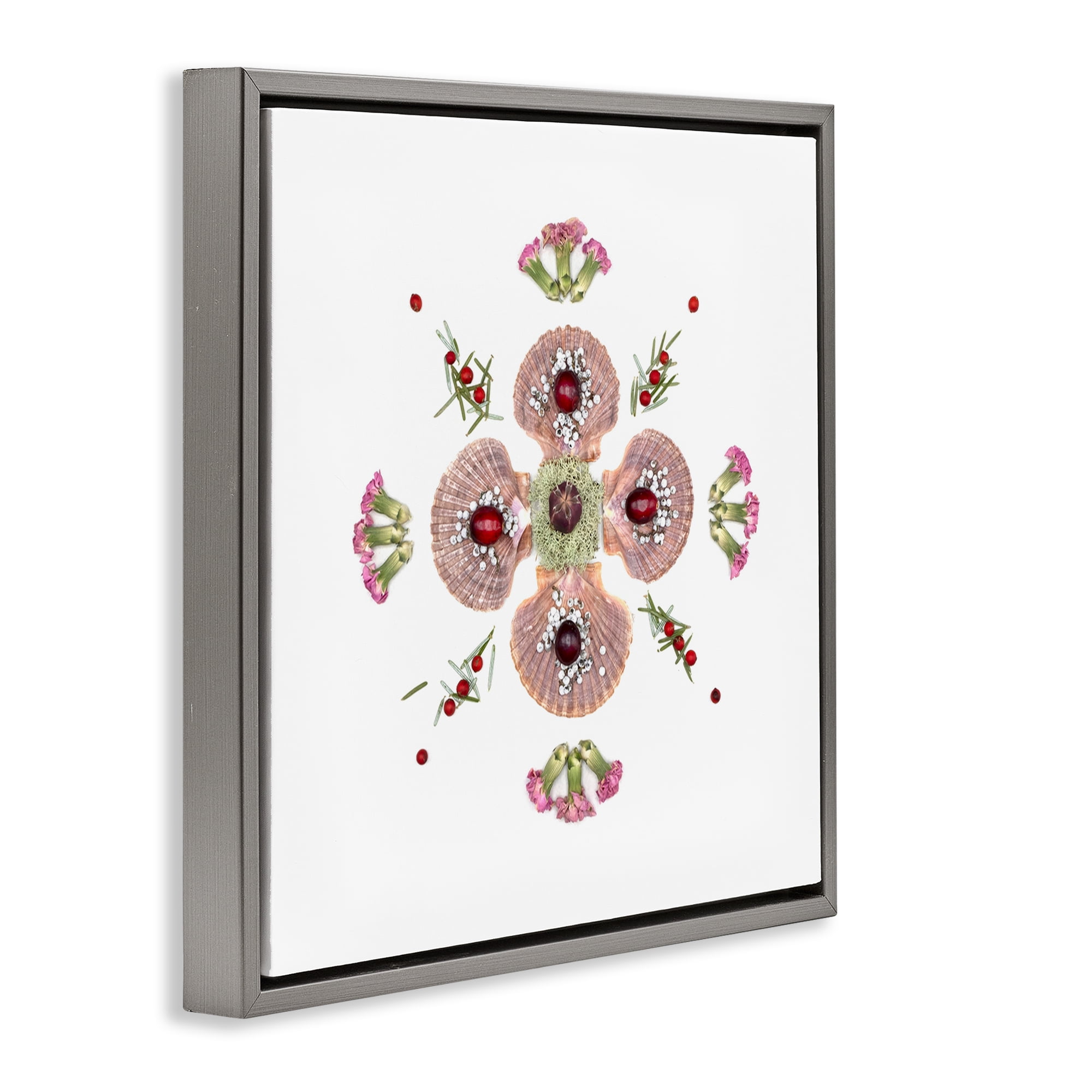 Stupell Industries Clam Shells & Botanicals Pattern Gray Framed Floater Canvas Wall Art, design by Beth Adoette