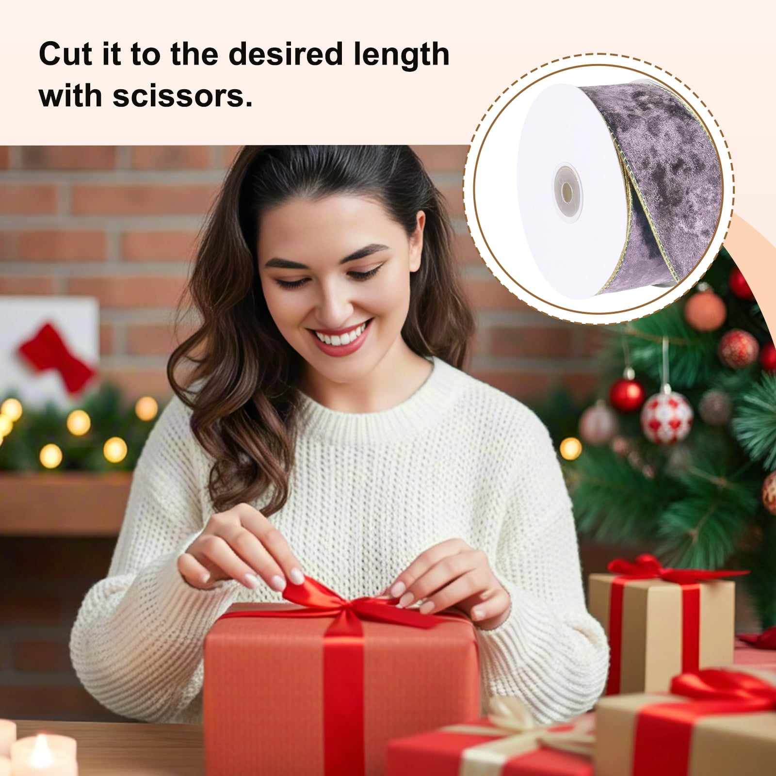 Uxcell Velvet Wired Ribbon, (1.6 Inch x 10 Yards, 2 Pcs)(Dark Purple) Velvety Gold Crushed Ribbons Gift Wrapping Binding, Suit For- Crafts/Bow/Wreaths/Christmas Tree Decoration