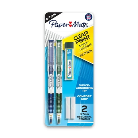 Paper Mate Clearpoint Mechanical Pencils, HB #2 Lead (0.7mm), with Lead Refill Set and 2 Erasers