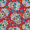 thumbnail image 1 of Tissu en Coton Rouge avec Crânes de Sucre au Mètre, 1 of 4