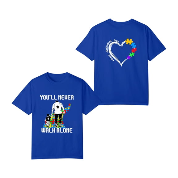 Vintage Father Son Family Autistic Kids Autism Awareness Dad Double Sided T-Shirt, OdeJous Blue T-Shirt S