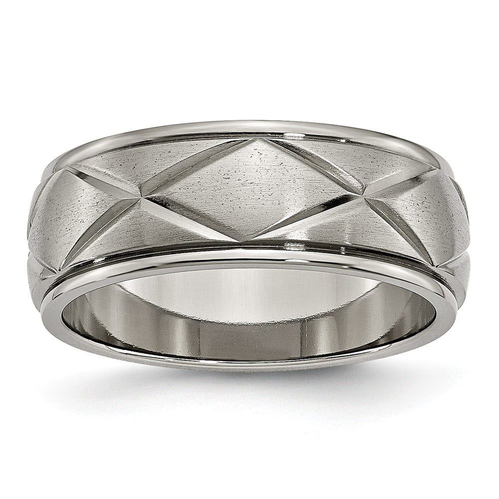 Bridal Wedding Bands Fancy Bands Titanium Polished X-Design 8mm Satin Center Ridged Edge Band Size 10.5 Bridal Wedding Bands Fancy Bands Titanium Polished X-Design 8mm Satin Center Ridged Edge Band Size 10.5