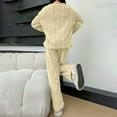 thumbnail image 4 of tarylea Winter Pajamas Outfit for Women Plush Suits Crew Neck Long Sleeve Pullover Elastic Waist Pants Solid Color Warm Winter Homewear Casual Comfy Sleepwear, 4 of 5