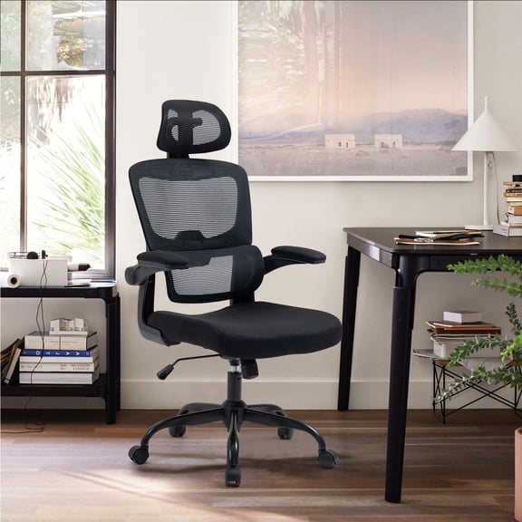 Silla de Oficina Color Negro Ergonómico con Reposacabezas y Reposabrazos HOMEMAKE FURNITURE Moderno