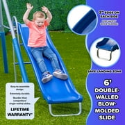 Sportspower Super Surfer Metal Swing Set with Surfboard Swing, Skyflyer Swing, Standing Swing, on 6ft Slide, BONUS Anchor Kit