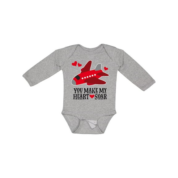 Inktastic Valentines Day Airplane Hearts Boys or Girls Long Sleeve Baby Bodysuit