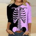 thumbnail image 2 of WEAIXIMIUNG T-Shirt Assorti pour Femmes, Imprimé Squelette, Col en V, Manches 3/4, 2 of 5