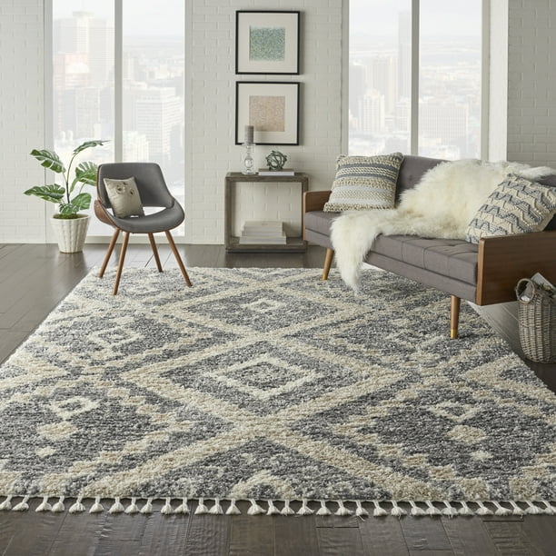 Nourison Scandinavian Shag Scandinavian Tribal Grey/Ivory Area Rug