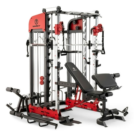 Marcy Pro Deluxe Smith Cage Home Gym System, Adjustable, Red, 73.20" x 84.00" x 90"