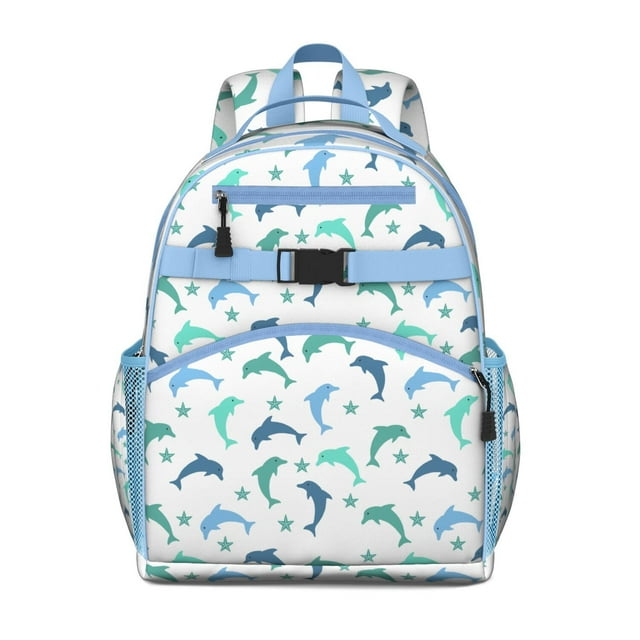 Tropical Nautical Whale Students Backpack, Underwater Marine Life Ocean Sea Abstract Colorful Funny Cute Design