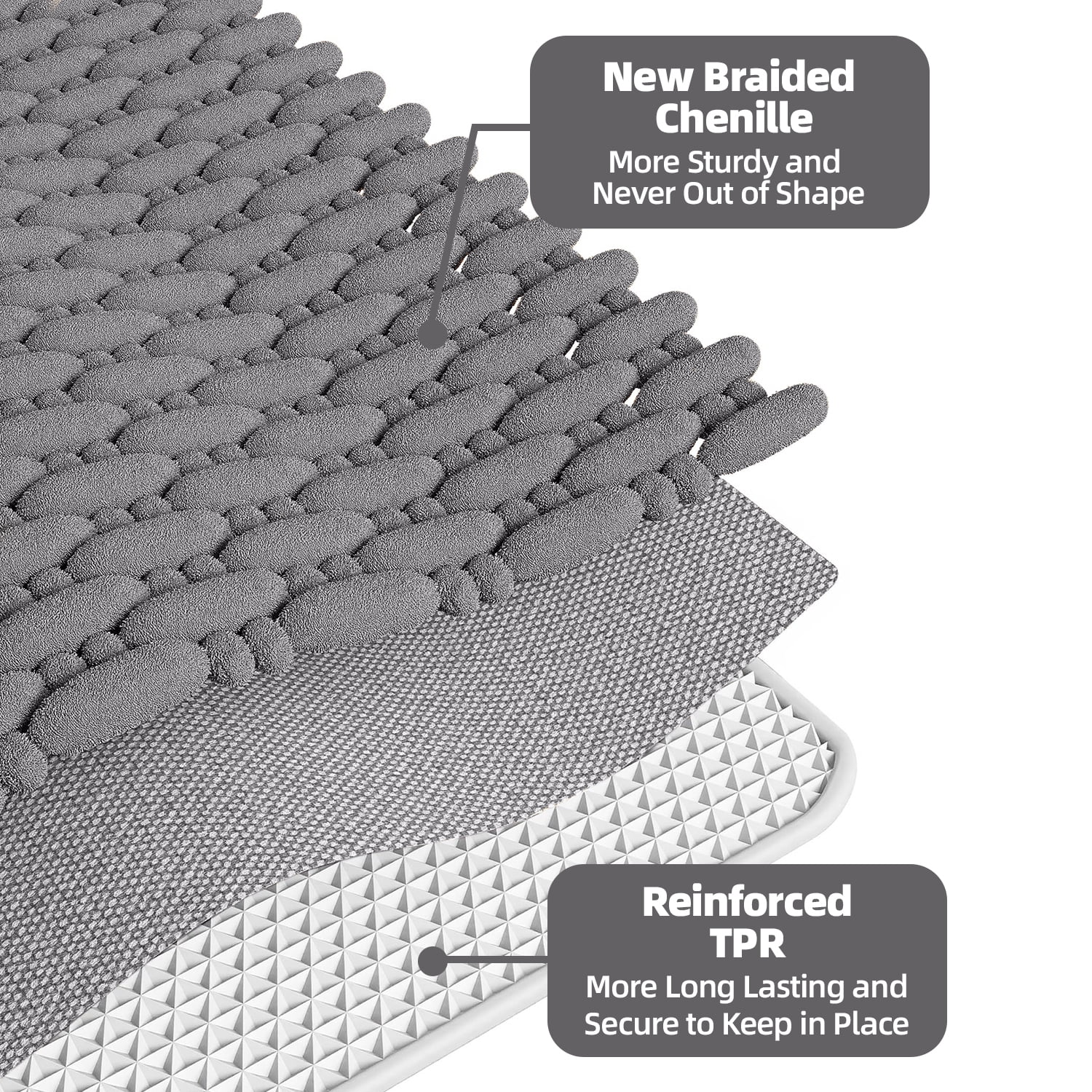 PABUBE Soft Dark Gray Woven Chenille Bathroom Rug, 16"x24", Non-Slip and Absorbent Bath Mat for Bathroom Floor, Machine Washable, Quick Drying