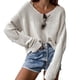 thumbnail image 1 of Suéter holgado de manga larga liso para mujer, talla M Suéter beige de gran tamaño con escote en V y hombros descubiertos, 1 of 5