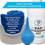 Tilcare Ear Wax Removal Tool, Ear Irrigation Flushing System for Adults & Kids - Perfect Ear Cleaning Kit - Includes Basin, Syringe, Curette Kit, Towel and 30 Disposable Tips