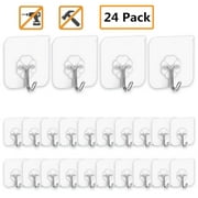 Lnkoo Adhesive Hooks Utility Hooks - 24 Packs 22lbs Heavy Duty Wall Hooks Waterproof Reusable Seamless Sticky Hook for Bathroom Kitchen Wall Door Ceiling and More Transparent Command Hooks Heavy Duty