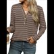 thumbnail image 2 of Camisas de Larga para Mujer, Jersey de Cuello en V A Rayas, Corte Holgado, Blusas Y2K con Botones, Conjuntos de Otoño para Mujer. Color Café M, 2 of 9