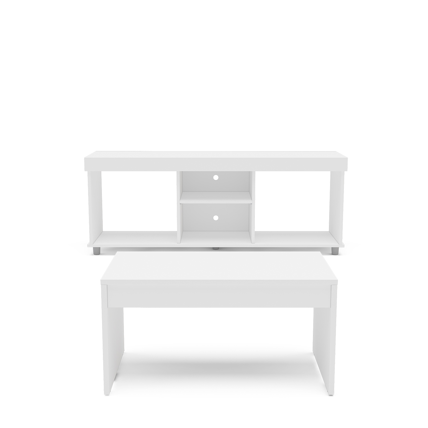 Polifurniture 2 Piece Modern Wood Living Room Set with TV Stand and Coffee Table, White