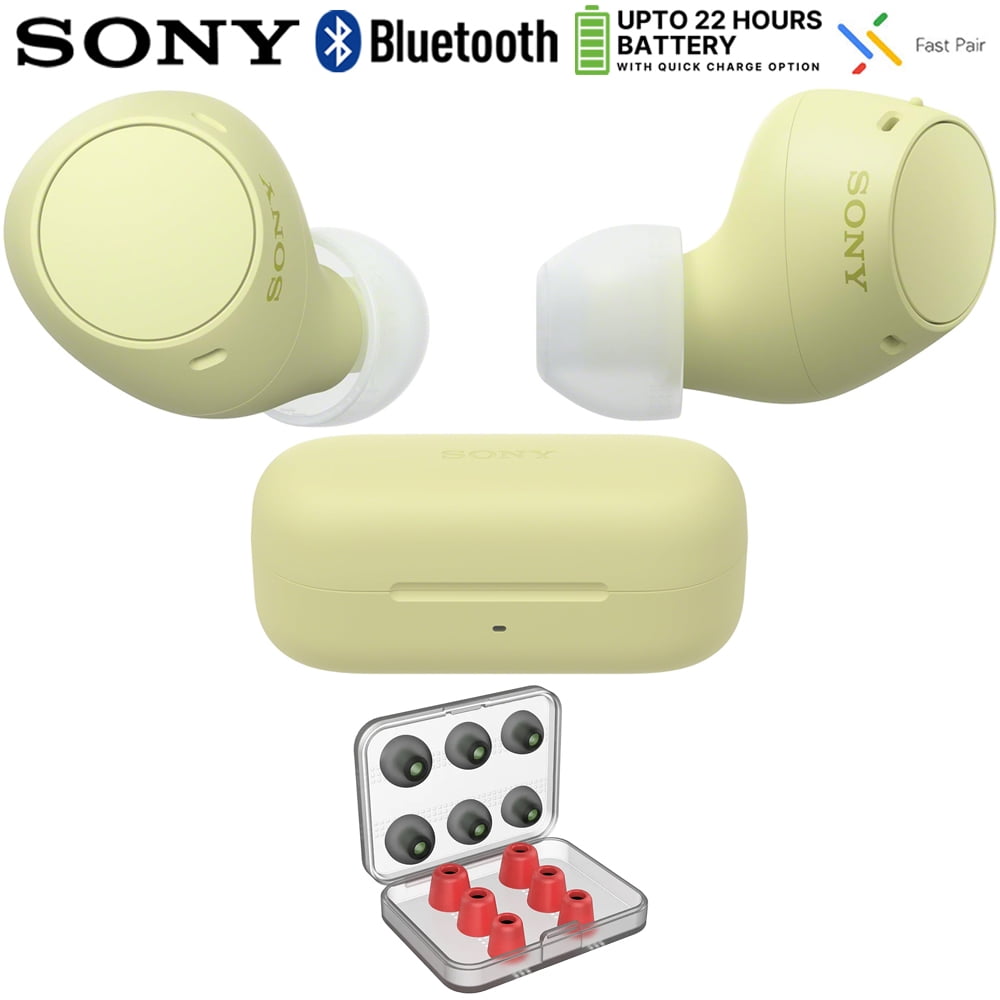 Sony WF-C510 Truly Wireless Earbuds with 22-Hour Battery, IPX4, Multipoint, Yellow Bundle with Deco Essentials 6 Pairs of In-Ear Earbud Tips (S/M/L Sizes)