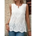 thumbnail image 6 of Women'S Eyelet Embroidered Sleeveless Blouse V Neck Casual Summer Shirt Tops White XL, 6 of 7
